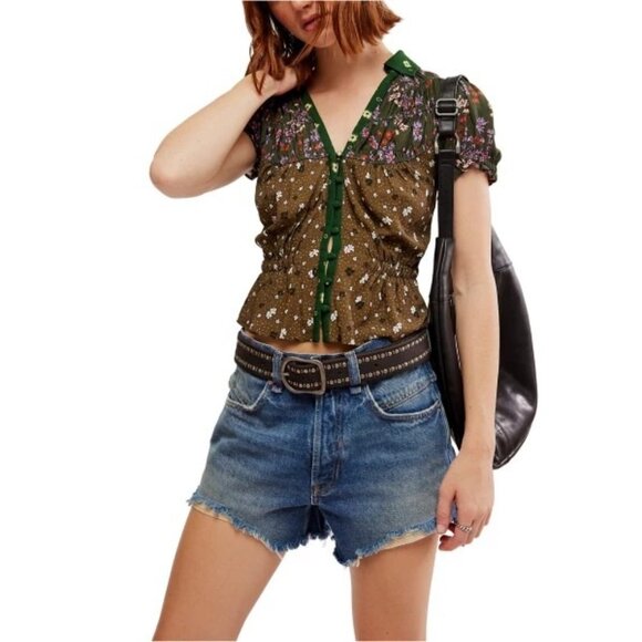 Free People Bella Button-Up Shirt V-Neck Medium New with Tags - Picture 3 of 7